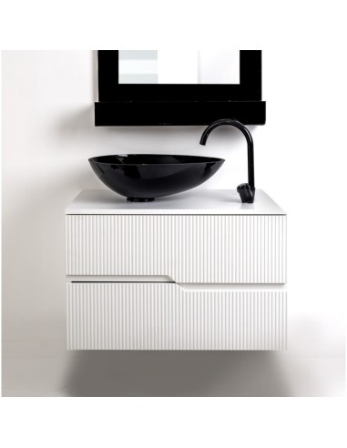 iPLEX Design - Calipso Composizione Mobile Bianco E Lavabo Nero in melanimico antigraffio/plexiglass - bianco/nero - 80x50x45 cm