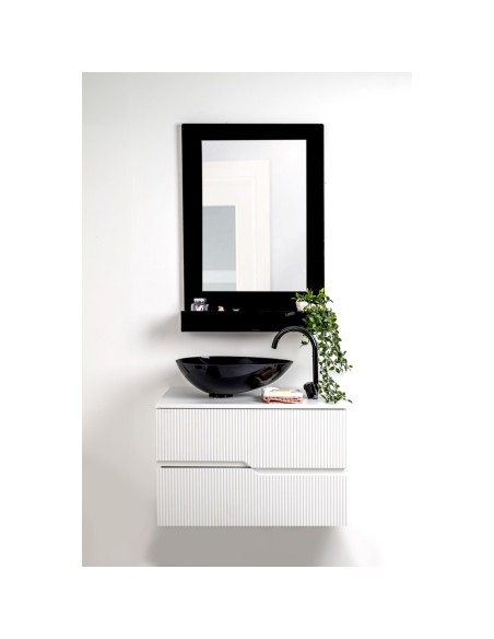 iPLEX Design - Calipso Composizione Mobile Bianco E Lavabo Nero in melanimico antigraffio/plexiglass - bianco/nero - 80x50x45 cm