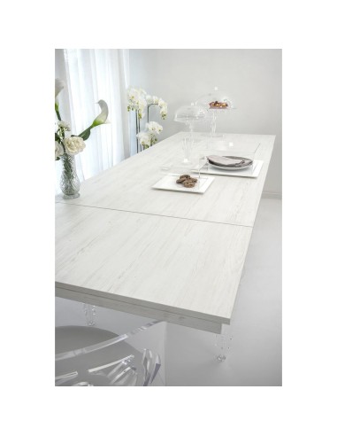 iPLEX Design - Egeo Tavolo Allungabile Bianco in pmma/ legno - Trasparente/legno bianco - 155/ - 155/ - 155x75x80 cm