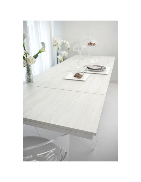 iPLEX Design - Egeo Tavolo Allungabile Bianco in pmma/ legno - Trasparente/legno bianco - 155/ - 155/ - 155x75x80 cm