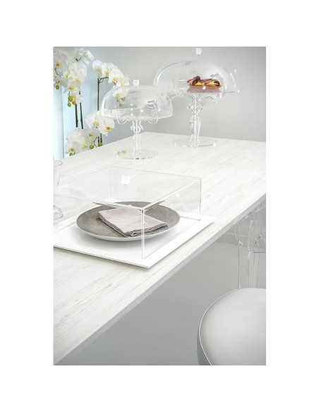 iPLEX Design - Egeo Tavolo Allungabile Bianco in pmma/ legno - Trasparente/legno bianco - 155/ - 155/ - 155x75x80 cm