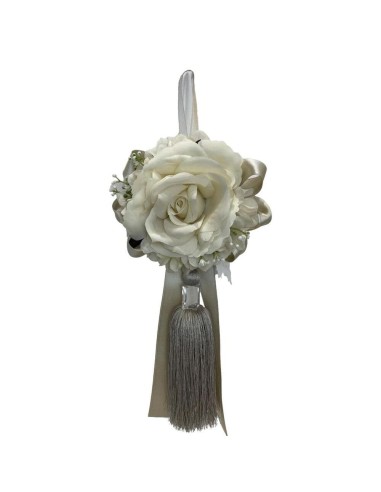 Fiori di Lena - Nappa gioiello con rosa, ortensia e nebbiolina grigio perla H.32