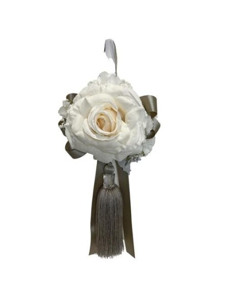 Fiori di Lena - Nappa gioiello con rosa, ortensia, astrania, nebbiolina tortora 32 x 19 cm