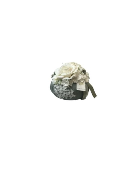 Fiori di Lena - Puffo con 2 rose, ortensia, astrania, nebbiolina e pizzo cm 22XH17
