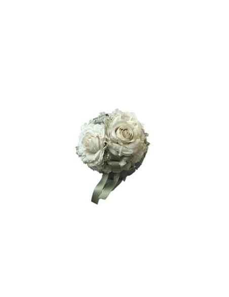 Fiori di Lena - Puffo con 2 rose, ortensia, astrania, nebbiolina e pizzo cm 22XH17