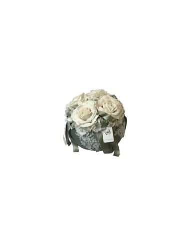 Fiori di Lena - Puffo con 4 rose, ortensia, astrania, nebbiolina e pizzo cm 26X22