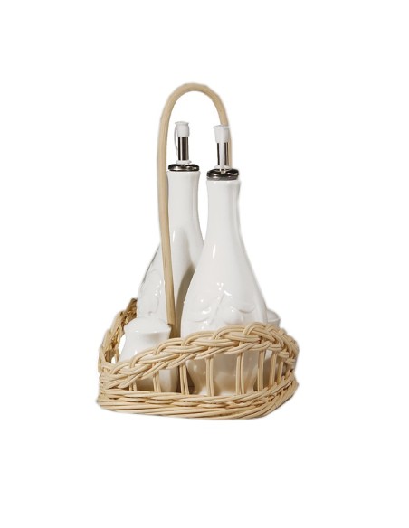 La Porcellana Bianca-Base Midollino per Set Olio/Acetosale/Pepe C/M Legno 15X15XH28 Cm