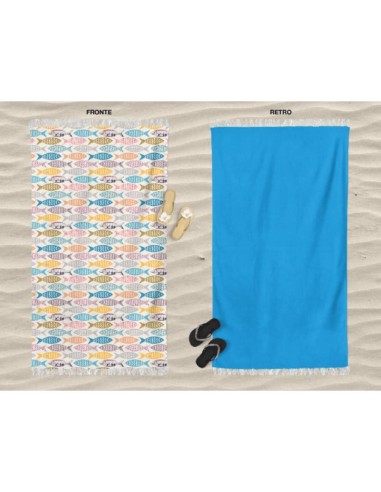 Daunex - Telo mare microspugna 90x170 cm Sardine con frange