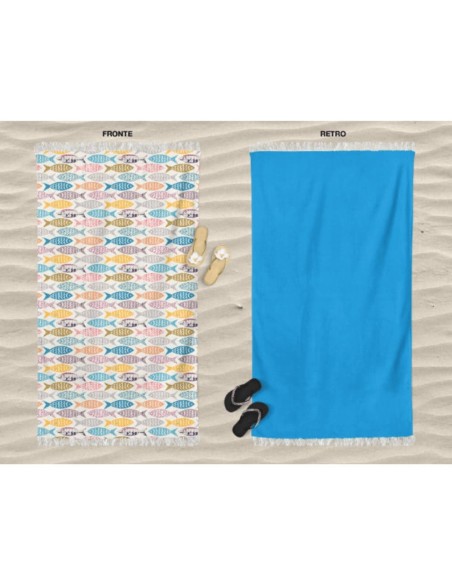 Daunex - Telo mare microspugna 90x170 cm Sardine con frange