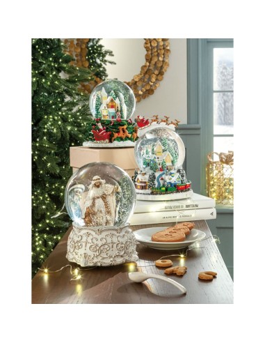 L'Oca Nera - Boule De Neige Slitta di Babbo Natale con Carillon Ø16x19,5h