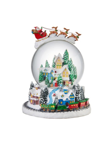 L'Oca Nera - Boule De Neige Slitta di Babbo Natale con Carillon Ø16x19,5h