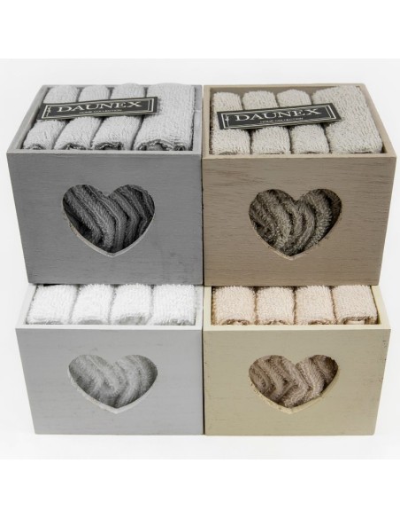 Daunex - Set 4 Lavette monocolore cm 30x30 in cestino di legno abbinato
