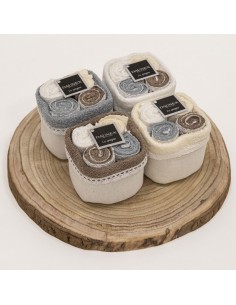 Daunex - Set 4 Lavette colori assortiti cm 30x30 in cestino di stoffa con pizzo