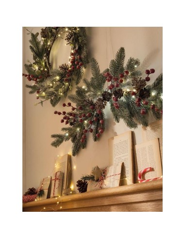 L'Oca Nera - FESTONE CON BACCHE E PIGNE CON 40 LEDS cm 75 SEMPRE NATALE