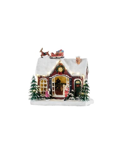 L'Oca Nera - CASA DI BABBO NATALE, CON SLITTA E RENNE SUL TETTO, LEDS cm 23x15x20,5h CASA DOLCE CASA
