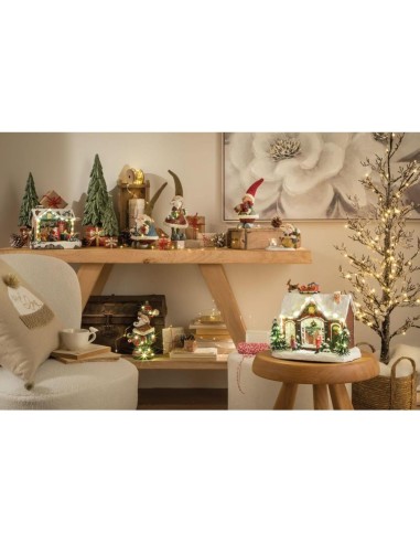 L'Oca Nera - CASA DI BABBO NATALE CON SLITTA , MOVIMENTO, MUSICA, LEDS cm 21x14x20 h CASA DOLCE CASA