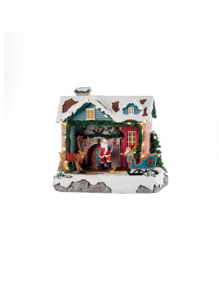 L'Oca Nera - CASA DI BABBO NATALE CON SLITTA , MOVIMENTO, MUSICA, LEDS cm 21x14x20 h CASA DOLCE CASA