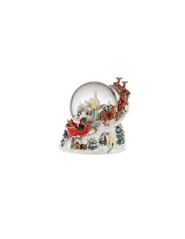 L'Oca Nera - BOULE DE NEIGE VILLAGGIO CON RENNE VOLANTI CON CARILLON Ø cm 16x19 h PAESAGGI DI NOTE