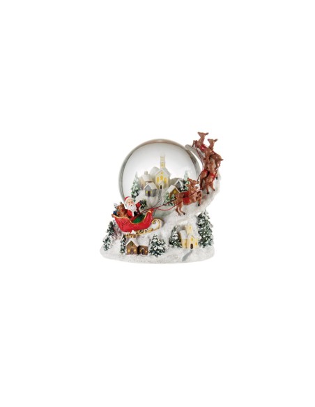 L'Oca Nera - BOULE DE NEIGE VILLAGGIO CON RENNE VOLANTI CON CARILLON Ø cm 16x19 h PAESAGGI DI NOTE