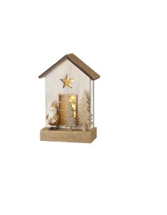L'Oca Nera - Linea Fili Di Luce ''Babbo Natale Con Casetta Con Leds'' 15x8,5x23h cm