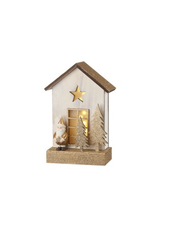 L'Oca Nera - Linea Fili Di Luce ''Babbo Natale Con Casetta Con Leds'' 15x8,5x23h cm