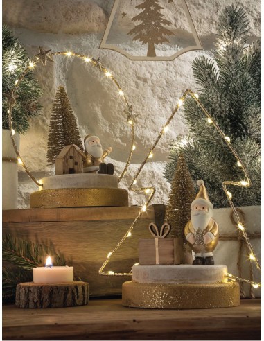 L'Oca Nera - Linea Fili Di Luce ''Babbo Natale Con Casetta Con Leds'' 15x8,5x23h cm