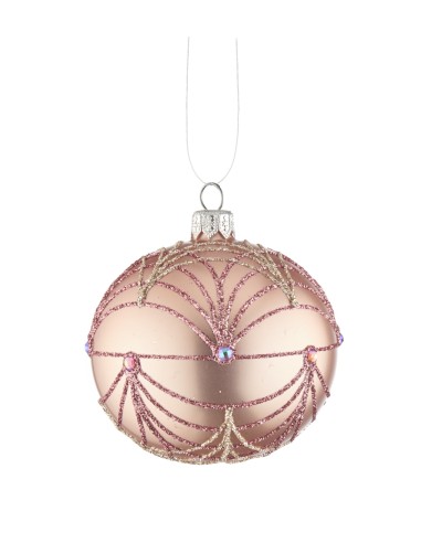 L'Oca Nera - Linea Preziosi Riflessi Rosa ''Palla Decorata Rosa 6'' ø8 cm