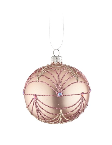 L'Oca Nera - Linea Preziosi Riflessi Rosa ''Palla Decorata Rosa 6'' ø8 cm