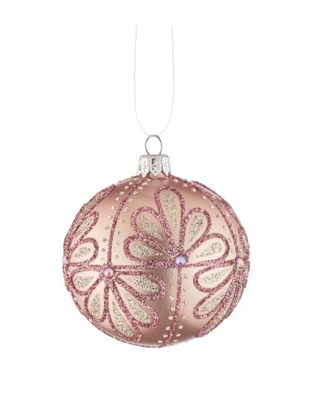 L'Oca Nera - Linea Preziosi Riflessi Rosa ''Palla Decorata Rosa 4'' ø8 cm