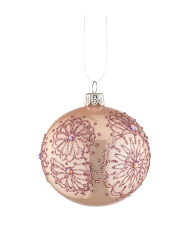L'Oca Nera - Linea Preziosi Riflessi Rosa ''Palla Decorata Rosa 1'' ø8 cm