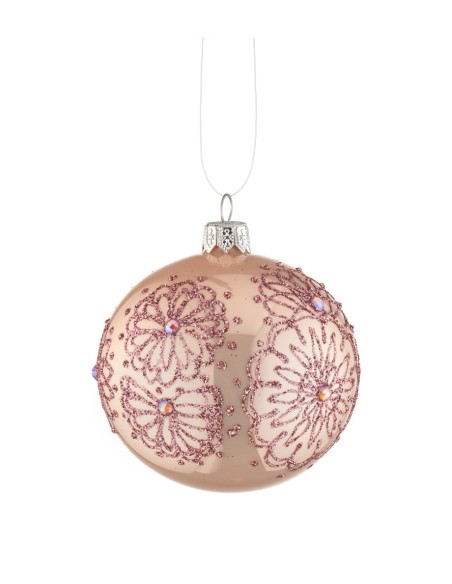 L'Oca Nera - Linea Preziosi Riflessi Rosa ''Palla Decorata Rosa 1'' ø8 cm