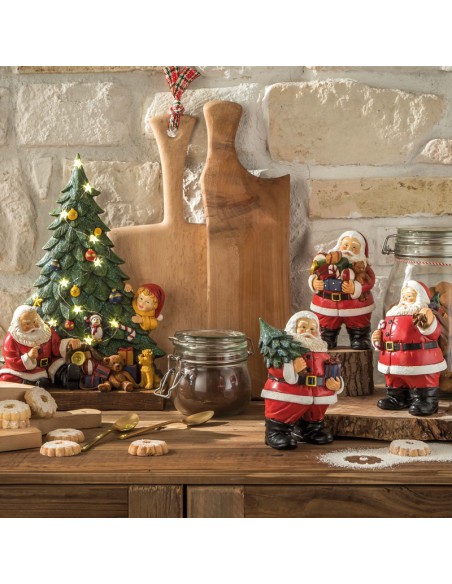 L'Oca Nera - Santa Claus Is Here ! Statuetta decorativa da appoggio Babbo Natale, dipinto a mano, dim.  9x10x15h cm