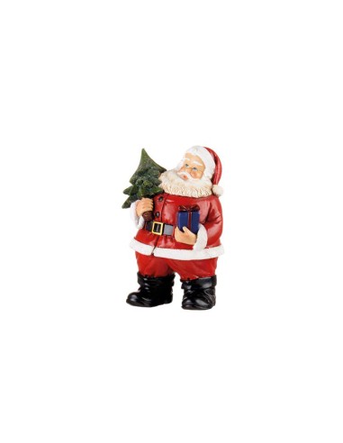 L'Oca Nera - Santa Claus Is Here ! Statuetta decorativa da appoggio Babbo Natale con albero, dipinto a mano, dim.  9x10x15h cm