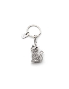 L'Oca Nera - Portami Con Te! Portachiavi in metallo argentato con pietre, a forma di Gatto, dim. 9 cm