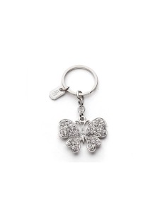 L'Oca Nera - Portami Con Te! Portachiavi in metallo argentato con pietre, a forma di Farfalla, dim. 9 cm