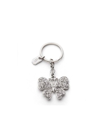 L'Oca Nera - Portami Con Te! Portachiavi in metallo argentato con pietre, a forma di Farfalla, dim. 9 cm
