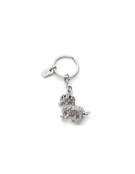 L'Oca Nera - Portami Con Te! Portachiavi in metallo argentato con pietre, a forma di Cane, dim. 9 cm
