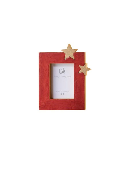 L'Oca Nera - Festa Splendente Portafoto rosso con patch stelle dorate, dim. 19,5x24h cm (dim. foto 10x15 cm)