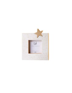 L'Oca Nera - Festa Splendente Portafoto bianco con patch stella dorata, dim. 18x21h cm (dim. foto 10x10 cm)