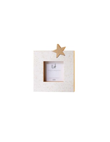 L'Oca Nera - Festa Splendente Portafoto bianco con patch stella dorata, dim. 18x21h cm (dim. foto 10x10 cm)