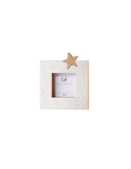 L'Oca Nera - Festa Splendente Portafoto bianco con patch stella dorata, dim. 18x21h cm (dim. foto 10x10 cm)