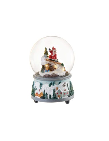 L'Oca Nera - Carillon Boule De Neige Babbo Natale con luci led, figure in movimento, diametro 12 x 17,5 h cm