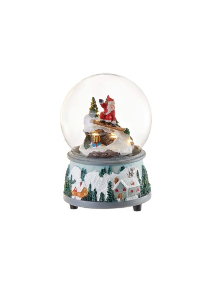 L'Oca Nera - Carillon Boule De Neige Babbo Natale con luci led, figure in movimento, diametro 12 x 17,5 h cm