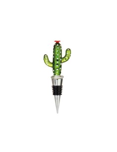 L'Oca Nera - Brindisi Felici! Tappo per bottiglia in metallo, con rifinitura a forma di cactus, dim. 13h cm