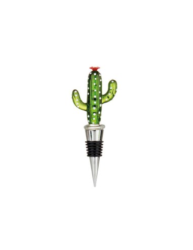 L'Oca Nera - Brindisi Felici! Tappo per bottiglia in metallo, con rifinitura a forma di cactus, dim. 13h cm
