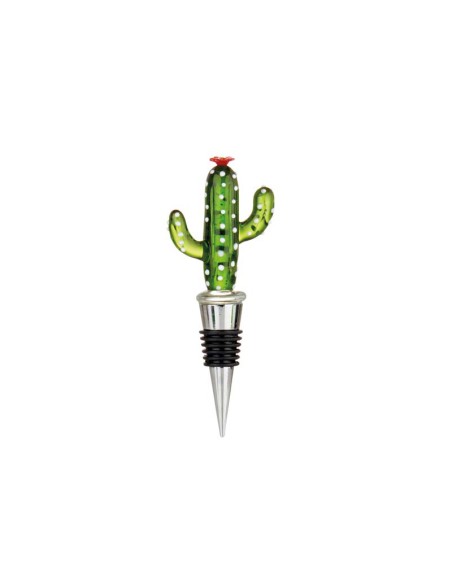 L'Oca Nera - Brindisi Felici! Tappo per bottiglia in metallo, con rifinitura a forma di cactus, dim. 13h cm