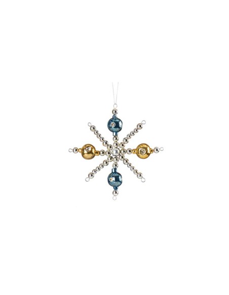 L'Oca Nera - Stelle Di Gioia! Decorazione natalizia da appendere a forma di stella di color Oro e Azzurro, dim. 15x15h cm