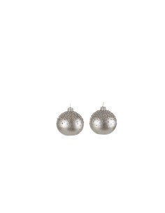 L'Oca Nera - CANDELA SFERA - SET 2 PEZZI Ø cm 7,5 CANDELE DI NATALE / ARGENTO
