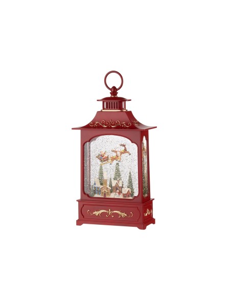 L'Oca Nera - Christmas Lights Boule De Neige Lanterna Bassa Con Musica, Led, Movimento Continuo E Timer 18X9X32H