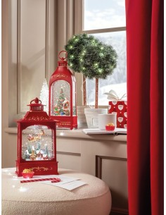 L'Oca Nera - Christmas Lights Boule De Neige Lanterna Bassa Con Musica, Led, Movimento Continuo E Timer 18X9X32H 2